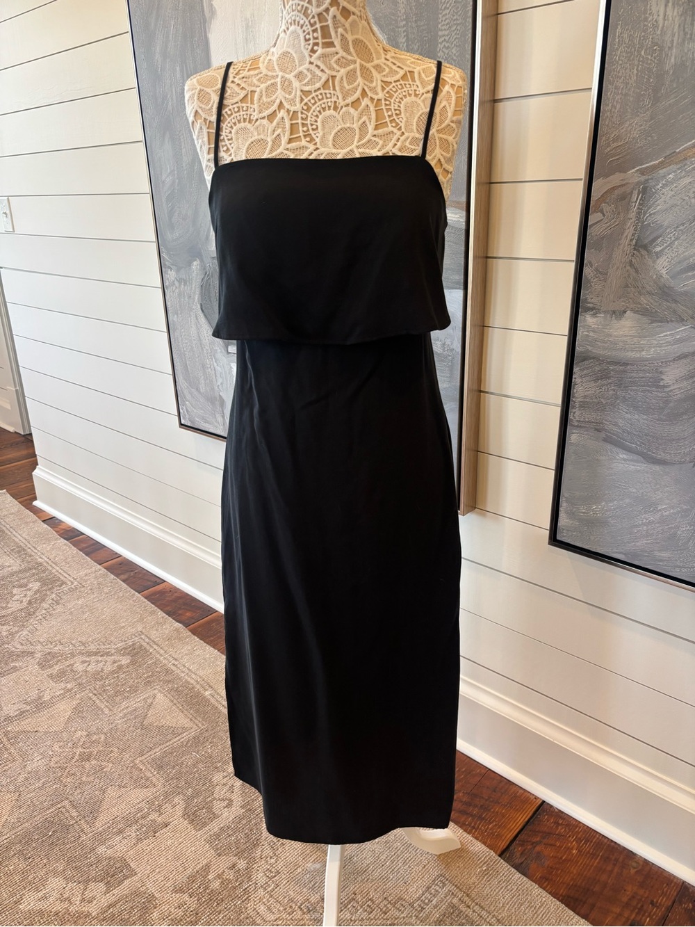 Anthropologie Black Layered Bodice Spaghetti-Strap Midi Dress